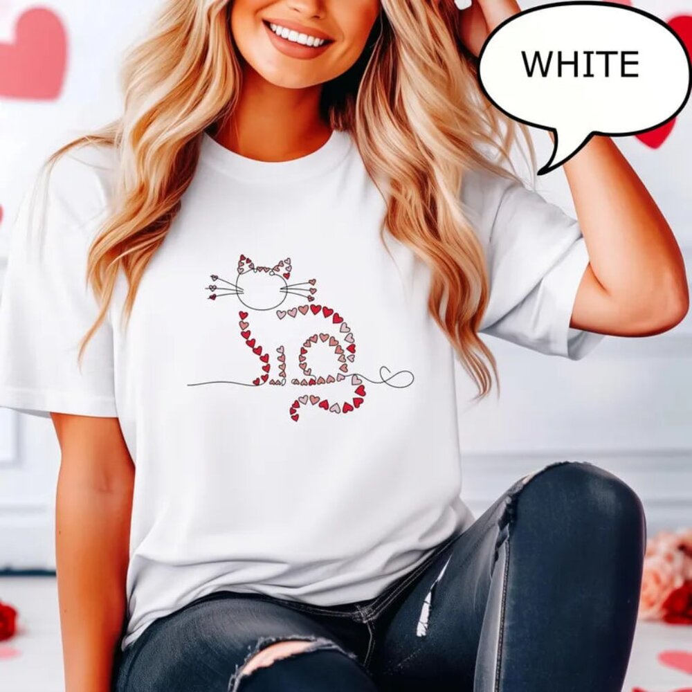 Cat Valentine Shirt, Heart Cat Shirt, Valentines Day Shirt, Cat Lover Gift